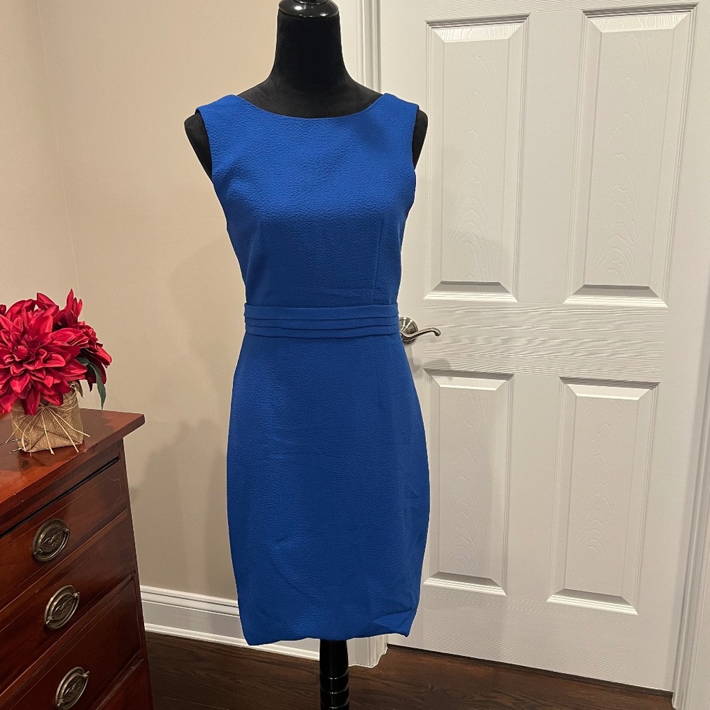 Felicity & Coco Royal Blue Fitted Textured Sleeveless Midi Dress S
